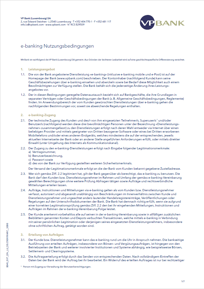 e-banking Conditions of Use