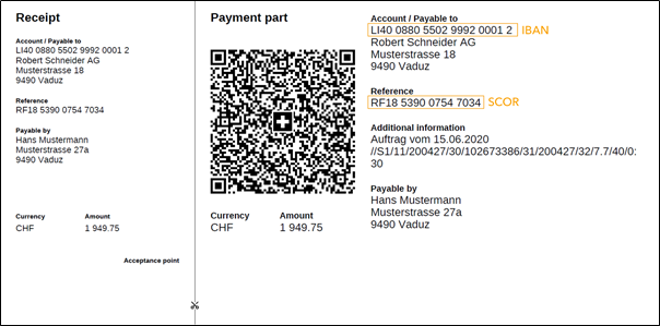 Payment section with a Creditor Reference (SCOR)