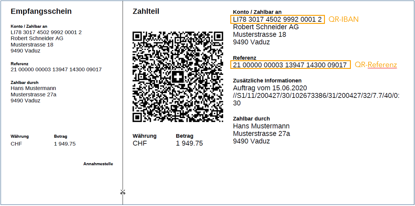 Zahlteil mit QR-Referenz