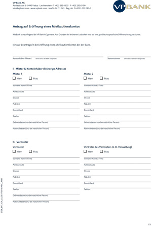 Antrag auf Eröffnung eines Mietkautionskontos
