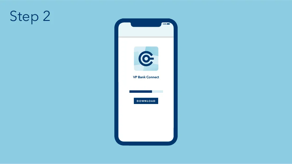 Step 2: Download the VP Bank Connect app from the App Store or Play Store. For iOS users: Confirm receipt of push messages on your mobile device. VP Bank Connect registration: step 2