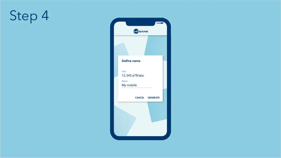 Step 4: Assign a name to the Connect token on your mobile device. VP Bank Connect registration: step 4