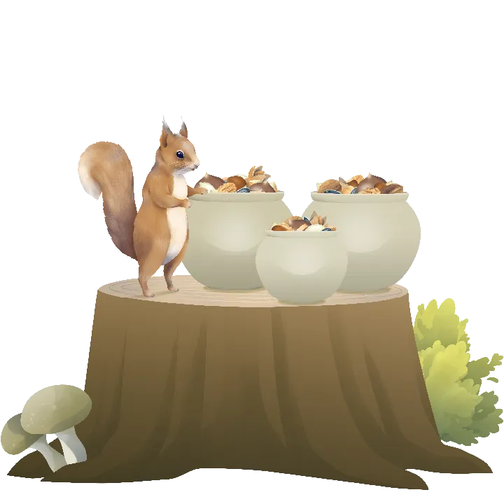 Eichhörnchen mit Nüssen