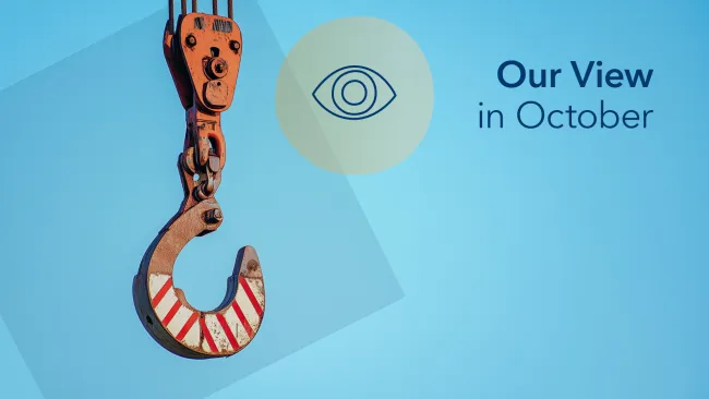 Crane hook against a light blue background