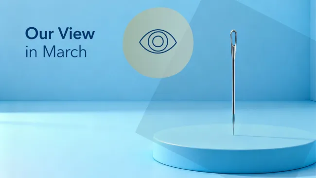 Eye of a needle on a light blue background