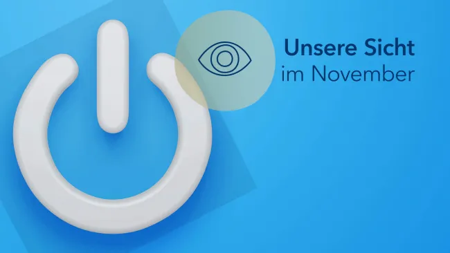 Power Button auf hellblauem Hintergrund