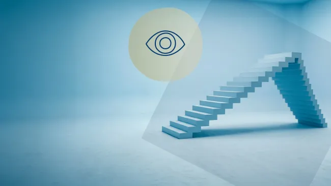 Eine Treppe die raufgeht, und steil hinab