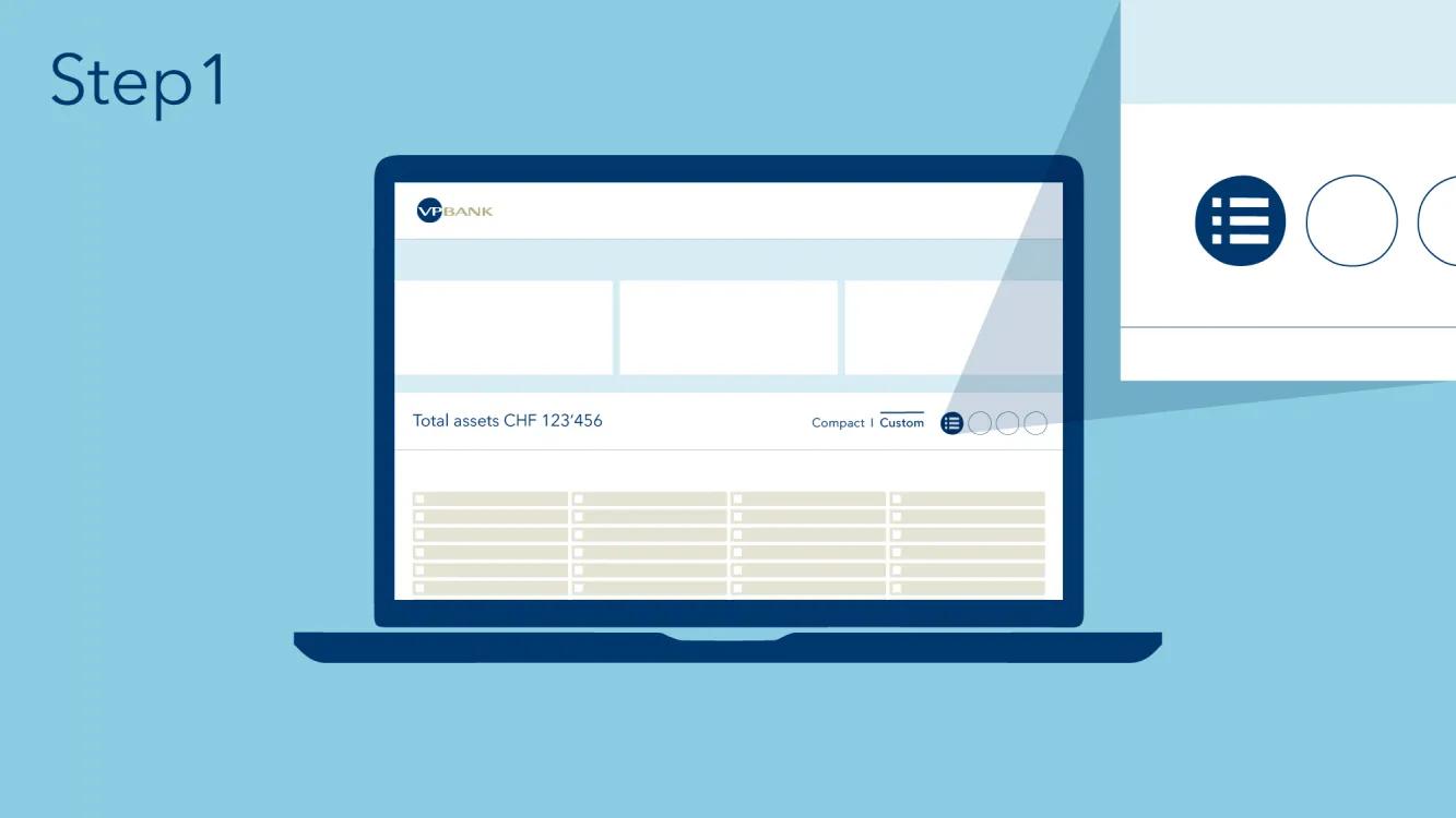 Step 1: Enter your login details as usual (user and password) in the client portal and click on the list icon under “Assets”. Sustainability Score Step 1