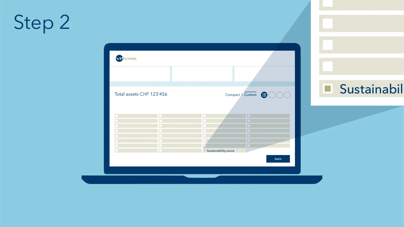 Step 2: Activate the Sustainability Score and then click on “Apply”. Sustainability Score Step 2